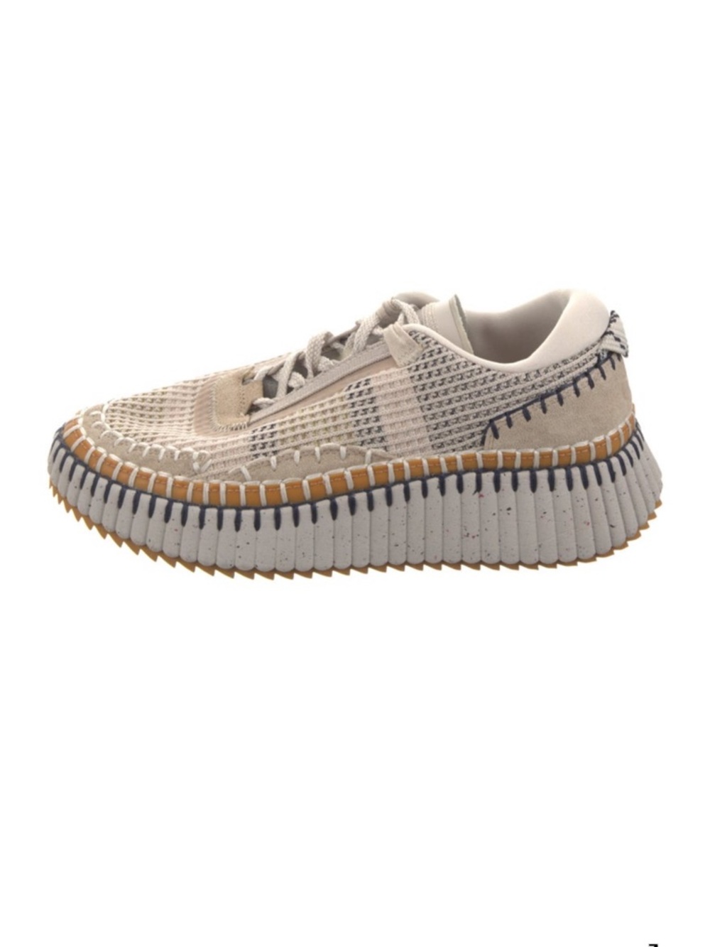 Chloe Nama Whipstitch Biscotti Beige Platform Walking Sneakers 40 - Picture 3 of 7